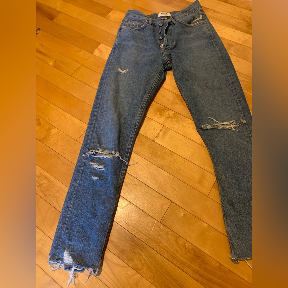 Agolde jamie high rise distressed raw hem jeans